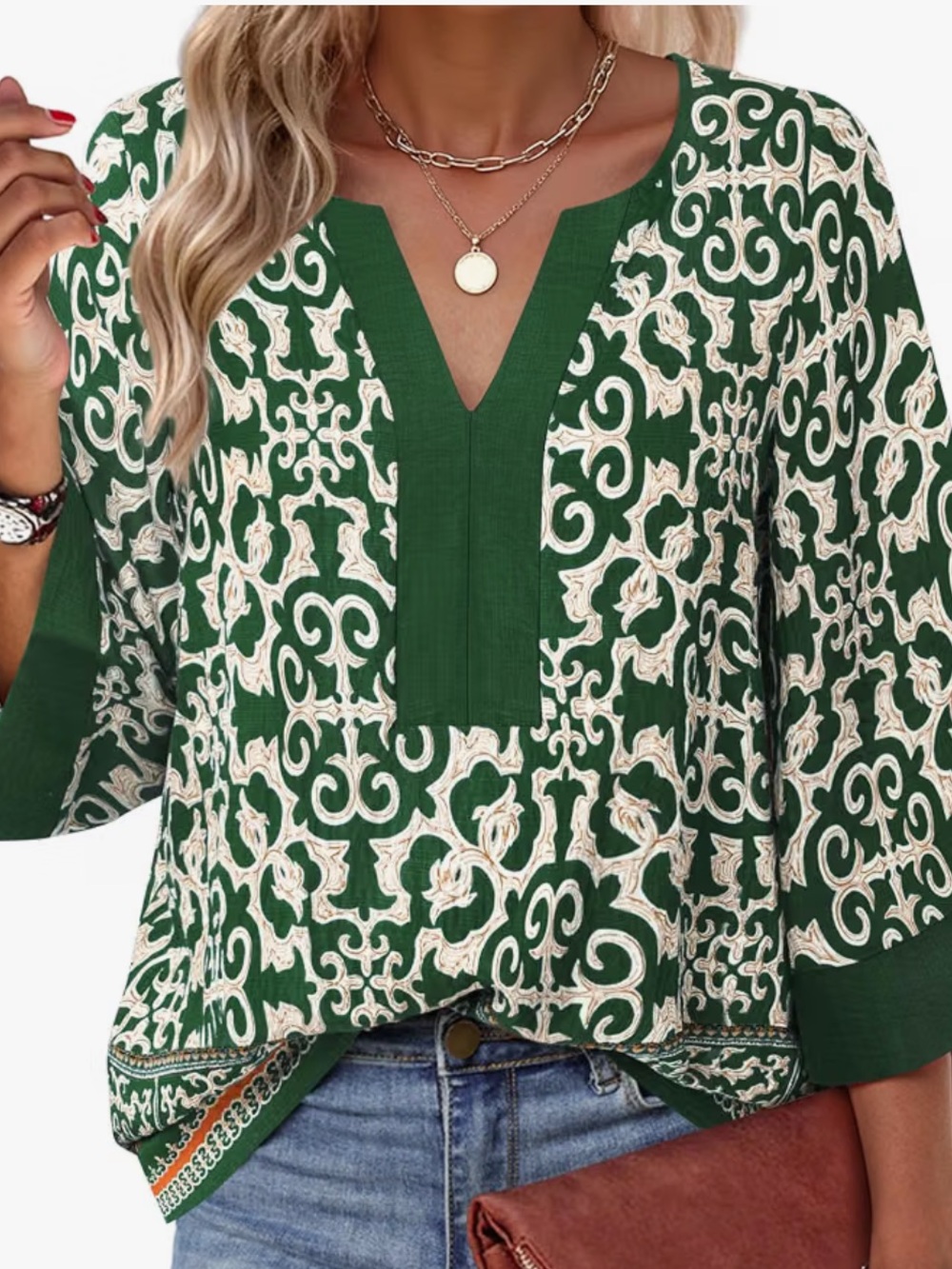 NWT Bebonnie Women’s tops blouse green pattern large new with tags